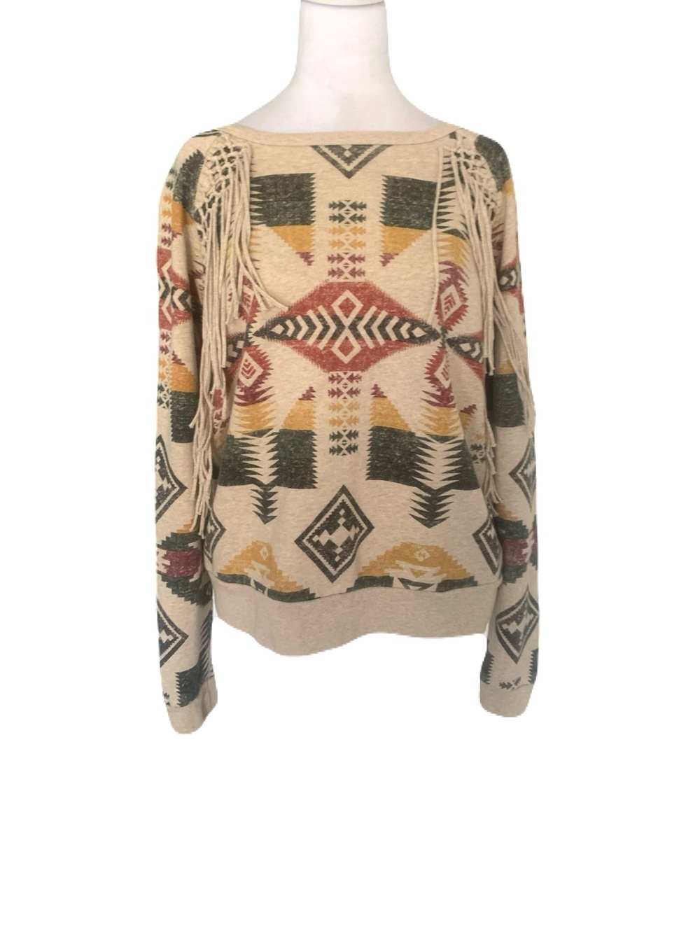 Denim & Supply Ralph Lauren Medium Beige Aztec Southwesern Macrame Fringe Top
